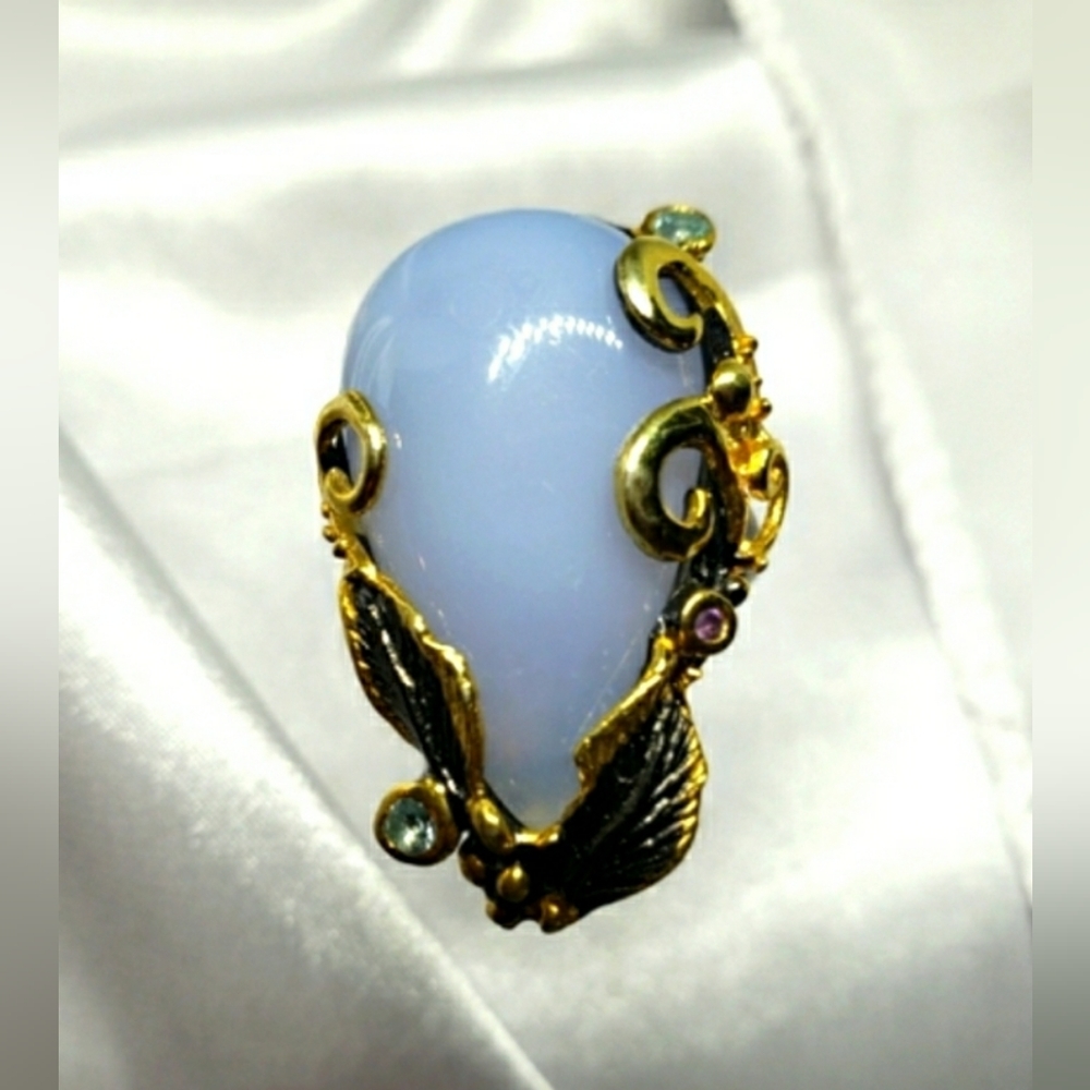 Chalcedony SS, Black Rhodium & 14KYG Accents Ring